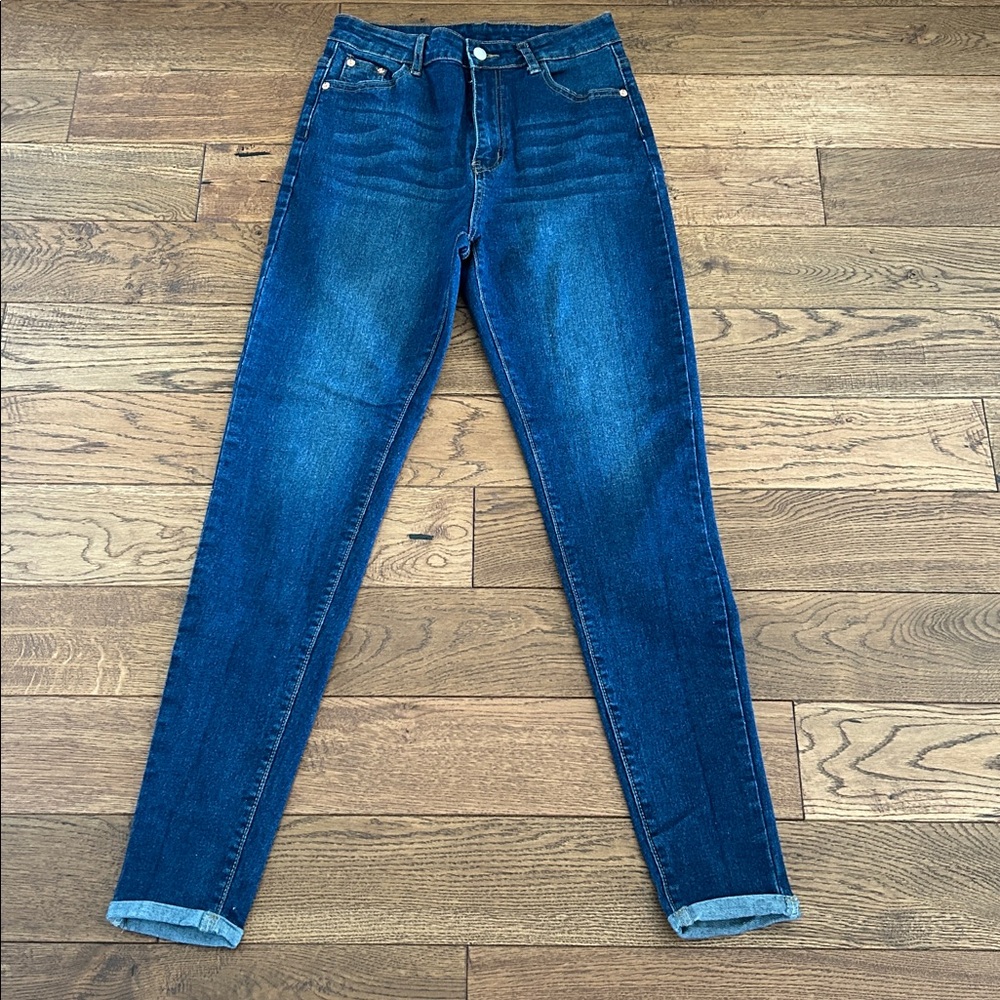 High waisted skinny jeans with cuff - 28 inch.